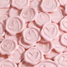 30张珍珠粉色心形自粘蜡封贴纸，适用于礼品、婚礼请柬信封、情人节/结婚礼物 - 珠光粉愛心 30PCS - 查看 2