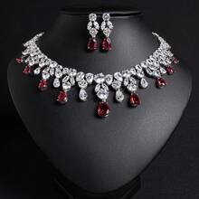 3 pièces/Set Ensemble de bijoux, options multicolores, Ensemble de bijoux pour femmes, Accessoires, Ensemble d'accessoires, Collier en diamant, Pendentif, Bijoux, Collier, Boucles d'oreilles, Gland, Larme, Ensemble de bijoux, Bijoux pour femmes, Mariage, Accessoires de mariage, Convient pour les femmes/mariées/demoiselles d'honneur/fêtes/mariages/banquets, Cadeau de la Saint-Valentin - Ensemble de bijoux - Voir 5