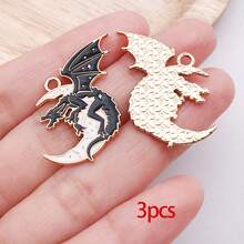 3/10pcs Enamel Gothic Dragon Dinosaur Charms Black Gold Sun Moon Flower Charm Pendants, Metal Alloy Animal Dangle Charms, For Jewellery Making DIY Bracelets Earrings Keychains Crafts - Black - View 11