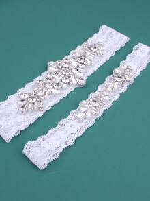 1pc Sexy Retro Glass Leg Garter With Large Sparkling Crystal Rhinestones, Wedding Accessory - White - View 4