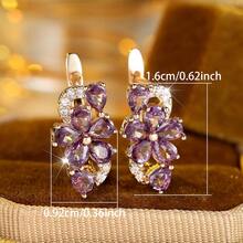 Vanel 1 Đôi bông tai hình cánh hoa cắt giọt nước màu tím đính đá Cubic Zirconia, bông tai Cubic Zirconia, trang sức cưới, trang sức đính hôn - Hoa tai - Xem 5
