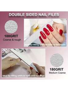 20pcs Crescent-Shaped 100/180 Grit Wooden Double-Sided Sanding Blocks, Reusable Nail Buffers, Suitable For Natural Nails Home And Salon Use - Multicolor - View 2