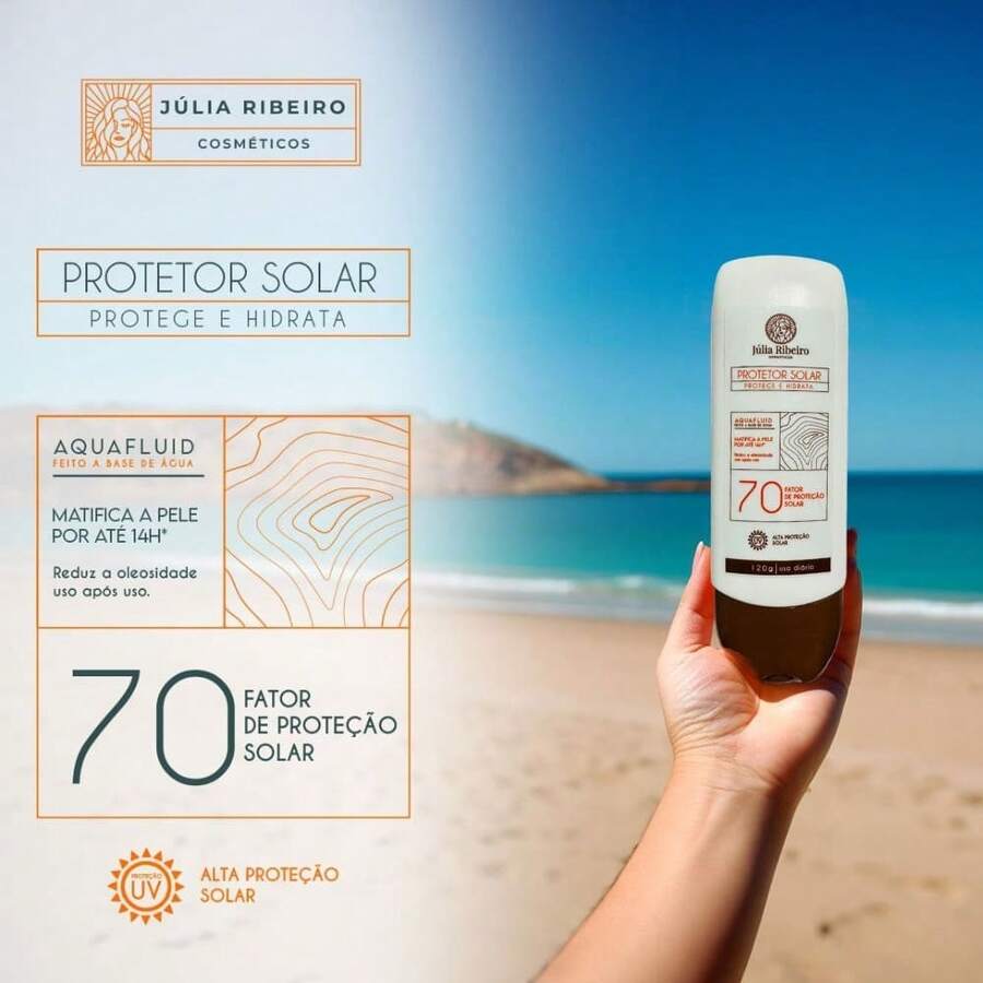 Protetor Solar Júlia Ribeiro FPS 70 – Alta Proteção, Efeito Matte e Hidratação | Uso Diário