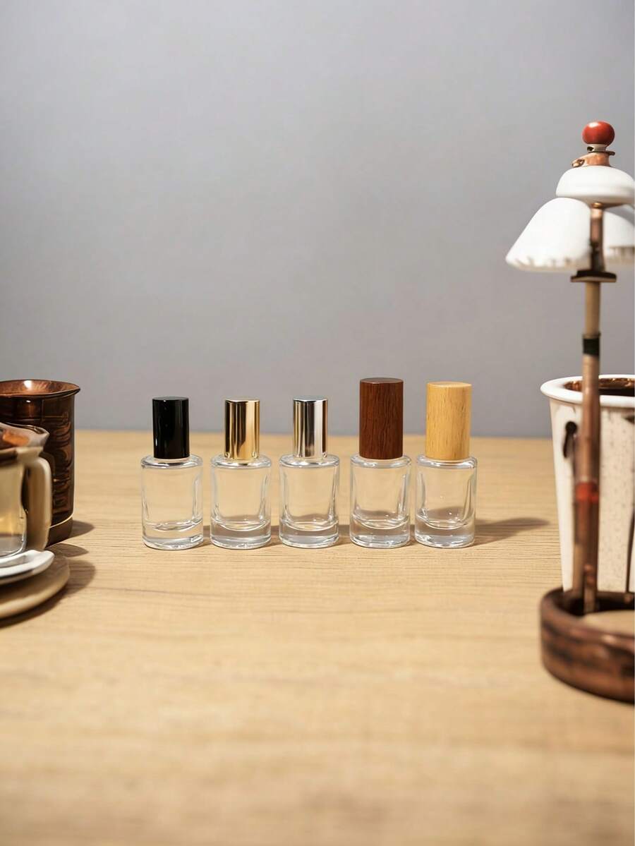 10ml Roll-On Essential Oil Bottle, Roll-On Applicator, Perfume Bottle, Massage Glass Bottle With Wooden Cap, Empty Bottle - Multicolor - View 1