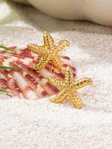 1 Pair New Fashion Personalized Metal Starfish Earrings, Minimalist Versatile Ocean Style Punk Earrings For Party, Daily Wear, Gift - Starfish Earrings - View 3