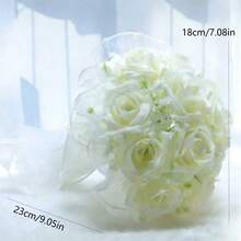Bridal Bouquet Artificial Fake Artificial Roses Flower For Bridesmaid Ceremony Wedding Party Decoration - White - View 7