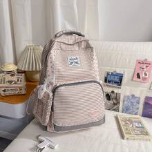 Japanese Style Lace & Striped Backpack, Large Capacity Casual Backpack For High School Students - A - View 13