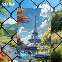 2D Flat, 1pc 2D Flat Printing, Tinplate Painting, Vibrant Cityscape, Metal Plaque, Hang Artworks, Decorative Items, Pre- Drilled, Weather- Resistant Art, Room Decor, Garden Decoration, Outdoor Sign, Wall Hanging Decoration, Plaque Decoratio2D Flat - White - View 10