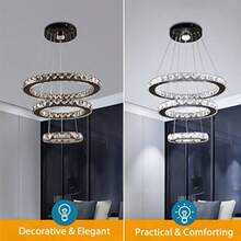 Lámpara de araña LED moderna de cristal  con 3 anillos lámpara colgante de altura ajustable lámpara de techo para comedor dormitorio sala Blanco frío-003 - Blanco frío negro. - Ver 1