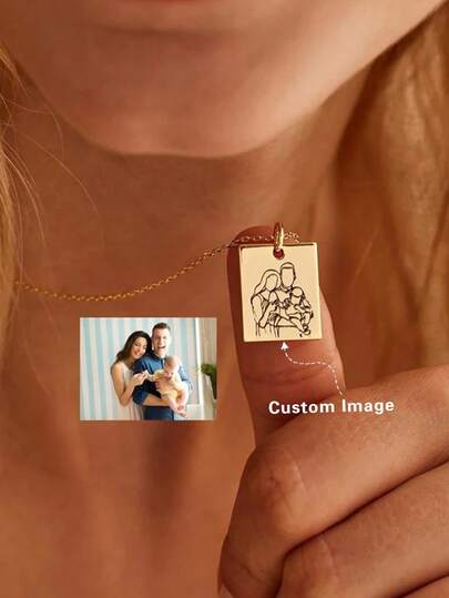 Personalized Minimalist Fashion Engraved Photo Necklace, 18K Stainless Steel Chain, Gold/Silver Portrait Pendant, Customized Family/Pet Jewelry, Perfect Gift, Gold, Fashion, Colorful, Retro, Minimalist, Unisex, Casual, Cute, Customized, Unique, Ideal Gift For Him, Ideal Gift For Her, Boyfriend, Girlfriend