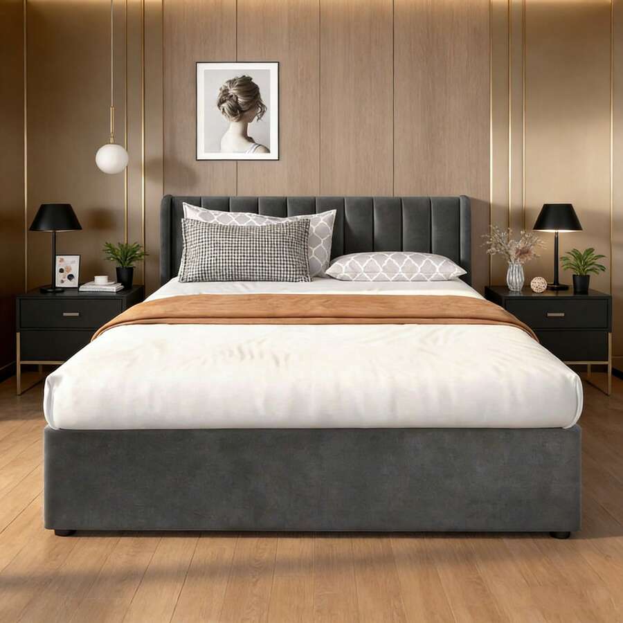 Bed Bases & Foundations - Gray + Velvet + 160cm*200cm - View 1