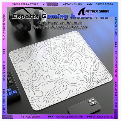  ATTACK SHARK CM02 电竞游戏鼠标垫，速度型大号鼠标垫，防水表面，缝合边缘，防滑橡胶底座，L 号，层压材质，17.72 英寸 x 15.75 英寸 x 0.16 英寸。2026 新年礼物，儿童礼物，节日礼物 - 白色轮廓/黑色轮廓/红色轮廓/黑红轮廓