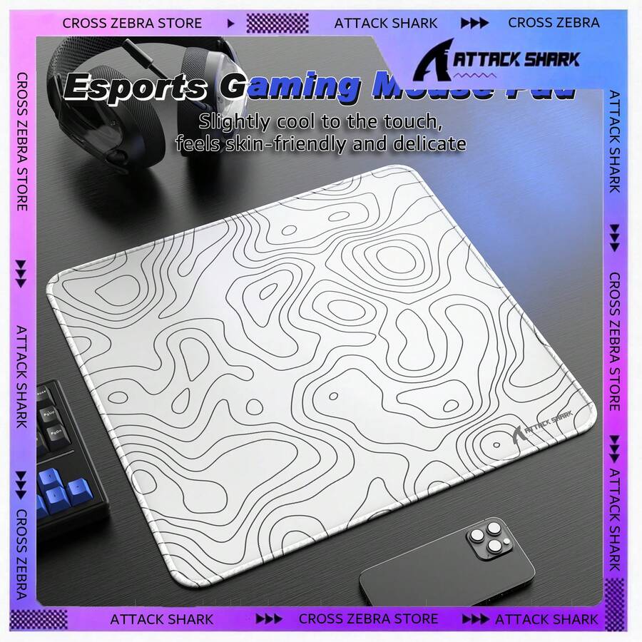 ATTACK SHARK CM02 电竞游戏鼠标垫，速度型大号鼠标垫，防水表面，缝合边缘，防滑橡胶底座，L 号，层压材质，17.72 英寸 x 15.75 英寸 x 0.16 英寸。2026 新年礼物，儿童礼物，节日礼物 - 白色轮廓/黑色轮廓/红色轮廓/黑红轮廓 - 彩色 - 查看 1