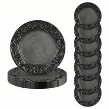 24pc 13in Black Party Plates, Decorative Reusable Dish Set For Catering - Black - View 9
