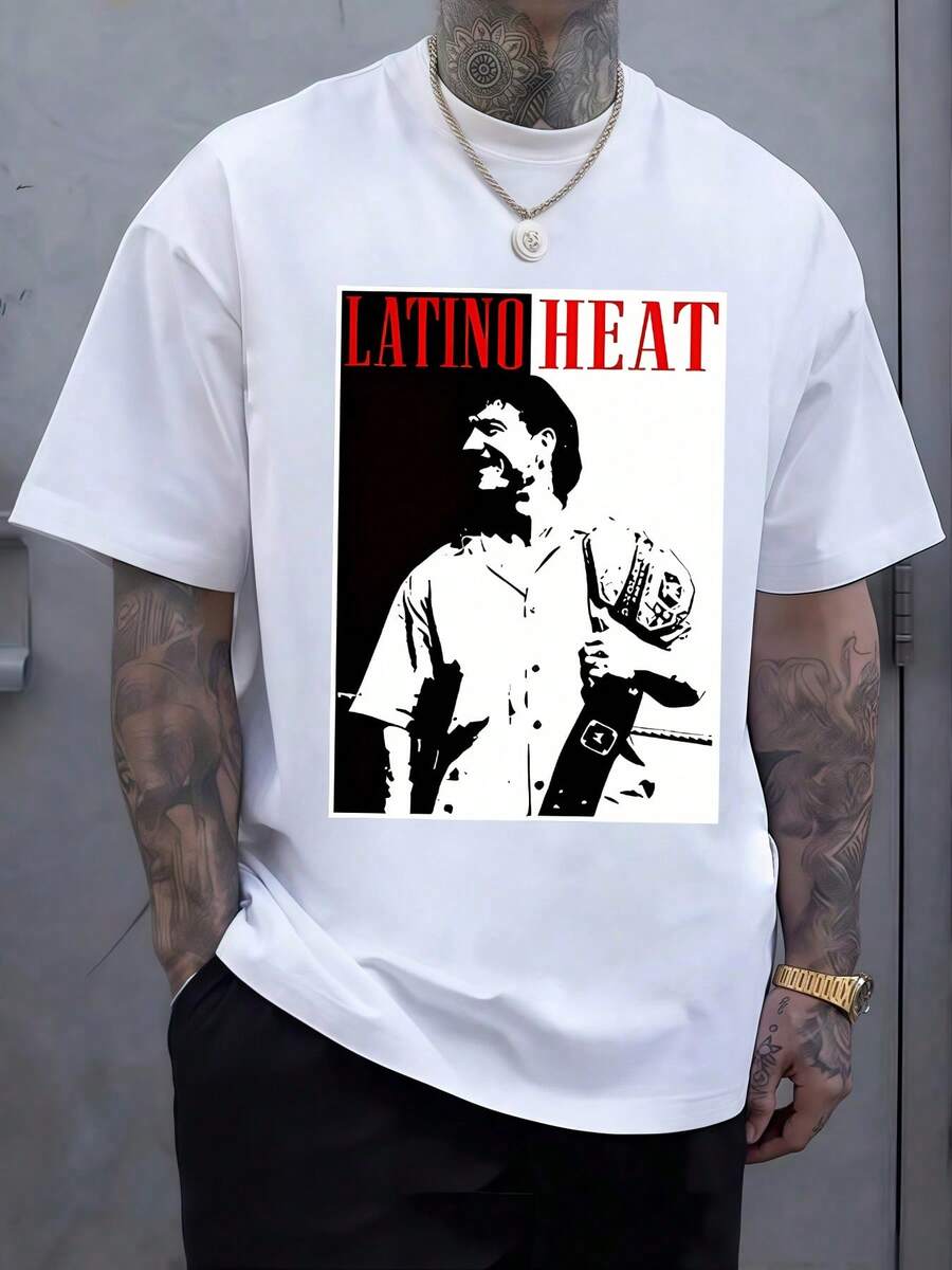The Tattoo Represents The Strength, Power, And Style Of The Wrestler Latino Heat, Known For His Ferocity In The Ring And His Iconic Stage Presence, A Symbol Of Perseverance And Determination For All Athletes Seeking Victory. Men's Sports T-Shirt, 220g - 白色 - 查看 1
