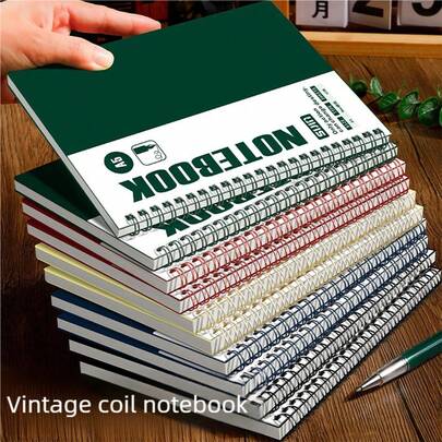 Vintage Spiral Notebook Available In A5 And B5 Sizes, Durable Double Coil Binding, 120 Thick Lined Pages/60 Sheets With Smooth Writing Experience, Flat Opening Design, Ideal For Note Taking, Study, Office Work And Meeting Records