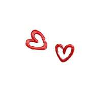 Pendientes de corazón hueco rojo simple estilo coreano para mujeres, aguja de plata 925, nuevo diseño 2024 - Pendientes de corazón calado negro 731 - Ver 7