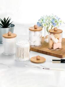 Bathroom Vanity Wipe Organizer, 4 Packs, 10 Oz. Suitable For Wiping, Toothpicks, And Round Mats. Comes With Bamboo Lid. - Multicolor - View 5