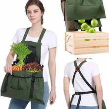 Grembiule da giardino con ampie tasche, tessuto Oxford impermeabile, spalline regolabili, adatto per raccogliere frutta e verdura, attività all'aperto e lavori domestici. - 1 pezzo di vino rosso - Visualizzare 3