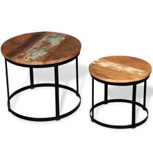 vidaXL 2-Teiliges Couchtisch-Set Aus Recyceltem Holz, Massiv, Rund, 40cm/50cm - Gelb - Übersicht 4