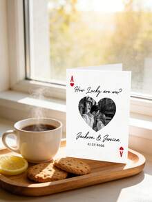 1pc Customize Valentines Day Greeting Cards, Personalized Couple Ace Playing Greeting Card,Custom Photo & Text With Heart-Shaped Design,Wedding And Anniversary Cards, Valentine'S Day Gifts,Valentine'S Day Cards,Gifts For Boyfriend - A - View 3
