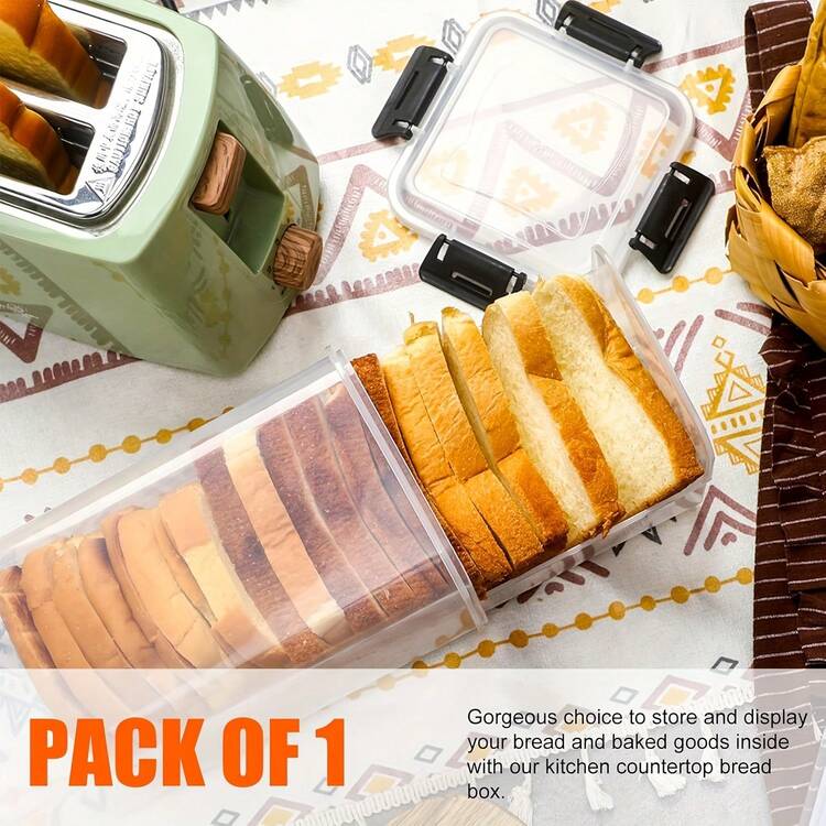 1pc Sealed Bread Box With Lid - Transparent Plastic Food Storage Container With Inner Divider, Reusable Rectangular Bread Keeper, Essential Kitchen Organizing Tool, Transparent Design - Multicolor - View 4
