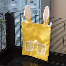 1 pièce Sac distributeur de pour lapin, sac de stockage de en forme d'oreille à suspendre, convient aux lapins, hamsters et autres petits animaux de compagnie, peut être accroché à l'intérieur de la cage - Jaune citron - Voir 4