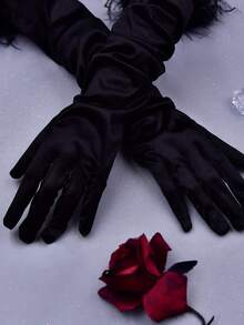 1 Pair Satin Bridal Long Gloves Bridal Gloves Wedding Long Elbow Length Finger Wedding Accessories Silk Gloves - Multicolor - View 8