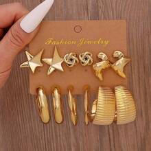 12件套时尚金属派对节日多造型耳环套装，轻盈CCB材质，女士时尚耳环套装 - 彩色 - 查看 6