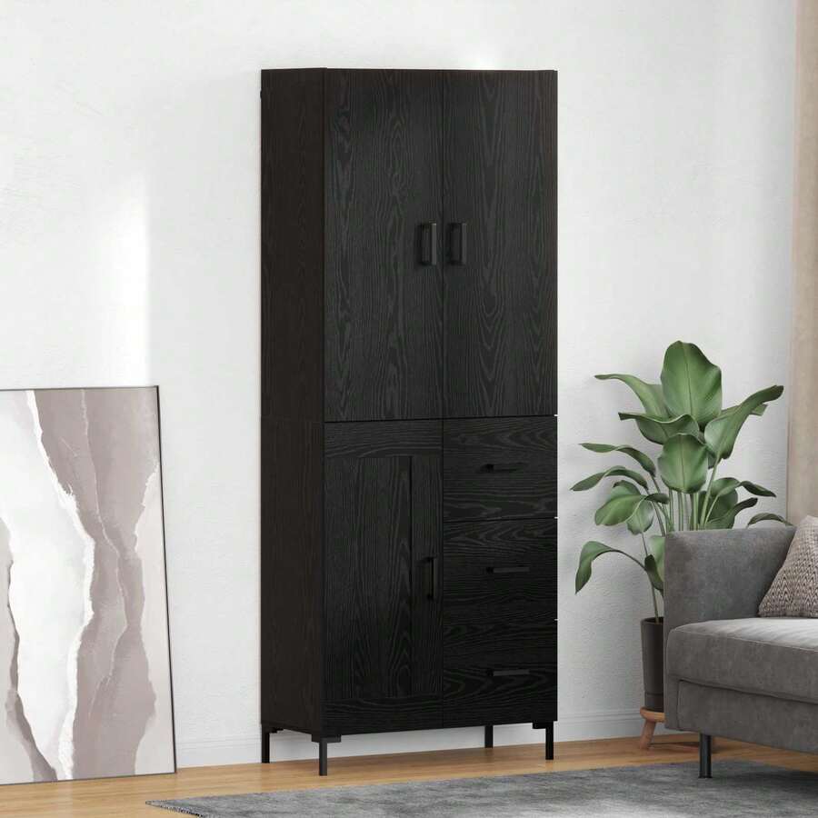 vidaXL Highboard in Schwarzeichen-Optik, 69,5 x 34 x 180 cm, Holzwerkstoff - nero - Visualizzare 1