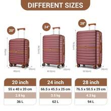 Suitcase 20 24 28 Inch Cabin Carry On Check In ABS PC Hard Shell Spinner Wheels Lock Small Medium Large Travel Luggage Set For Holiday Family - 酒紅色 - 查看 4