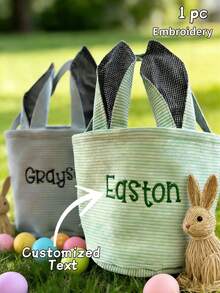 1pc Custom Embroidered Easter Basket, Lop-Eared Rabbit Design, Rabbit-Shaped Holiday Gift Basket - Basket - View 1