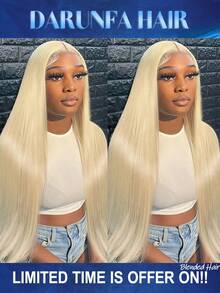 34英寸直发蕾丝前假发，混合真人发，5x5预拔毛，带婴儿发，200%密度，蕾丝近景真人发假发，女士金色#613，13x4升级高清蕾丝前假发，直发蕾丝前假发，真人发，4x4免胶即戴即走，真人发预拔毛 - S613 - 查看 1