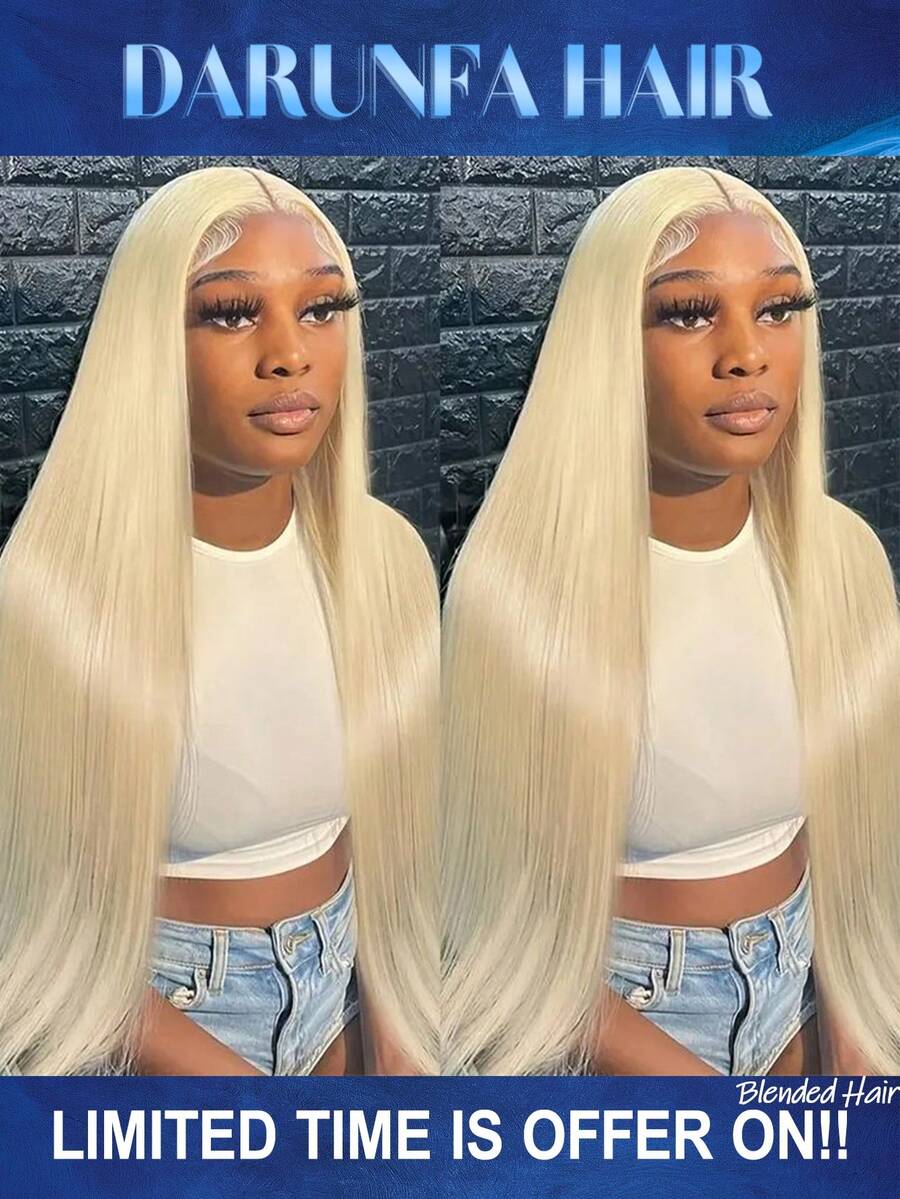 34英寸直发蕾丝前假发，混合真人发，5x5预拔毛，带婴儿发，200%密度，蕾丝近景真人发假发，女士金色#613，13x4升级高清蕾丝前假发，直发蕾丝前假发，真人发，4x4免胶即戴即走，真人发预拔毛 - S613 - 查看 1