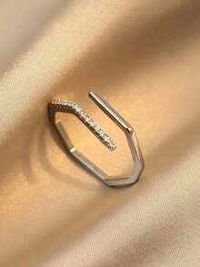 1pc Asymmetrical Adjustable Ring For Index Finger - Silver - View 2