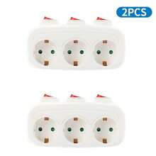 CILIA 2pcs 3-Way EU Socket Adapter With 3 Independent Switches, 16A Schuko Wall Outlet Splitter, Wireless Power Strip For Kitchen & Office, White - EU E Type Plug(220-240V) - View 2