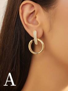 2 件裝立方氧化鋯銅製雙扣耳環,適合女士日常佩戴、派對、約會和節日 - 金黃色 - 查看 9