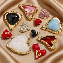 1 Stück modischer Edelstahl Anhänger in Herzform, rot & pink, Taschenanhänger, Halskette & Ohrring Schmuckherstellung, geeignet für Frauen, Valentinstag Geschenk - Herzanhänger - Übersicht 1