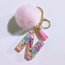 1个字母首字母钥匙扣，可爱毛绒球钥匙圈，可挂在包包、背包、汽车上，是送给女性和女孩的绝佳礼物。亮片树脂钥匙扣，钱包和手提包配饰，带流苏钥匙圈，字母首字母A-Y，适合学生使用。 - 粉色 - 查看 10