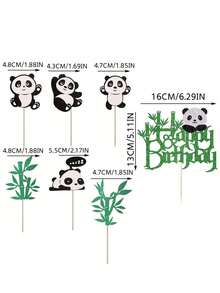 1pc/12pcs/13pcs Baby Birthday Party Themed Cake Toppers, Bamboo Panda Happy Birthday Cake Decorations, Cute Cake Decor - Multicolor - View 7