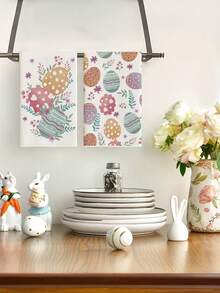 1/2/4件装复活节厨房毛巾，色彩鲜艳的鸡蛋爱心复活节花卉图案厨房毛巾，春季农舍假日手巾，尺寸15.7x23.62英寸 - 彩色 - 查看 4