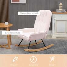 Pink Sherpa Fleece Upholstered Reclining Rocking Chair, Up To 150 Kg, Comfortable, 63 X 95 X 97 Cm - Pink - View 5