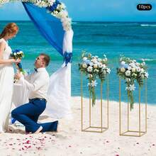 10Pcs Geometric Metal Stands, 23.62in/31.4in Tall Wedding Flower Vase Holders, Party Road Lead, Gold Wedding Flower Stand For Floral Arrangement With A Small Hammer, Easy To Mount - 金色80cm高 - 查看 4