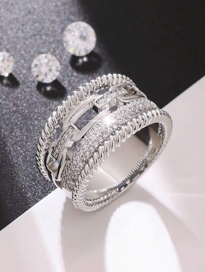1 pieza Anillo de circonia hueco minimalista y de moda, accesorio versátil como regalo para mujeres en el Día de San Valentín o el Día de la Madre