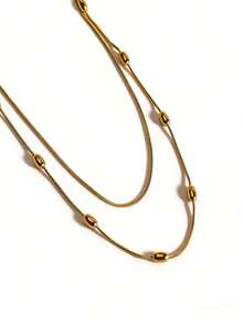 MECYLIFE 1pc Fashion Personalized Double-Layer Necklace, Oval Beads & Gold-Plated Snake Chain Necklace Suitable For Women - Gold - View 5