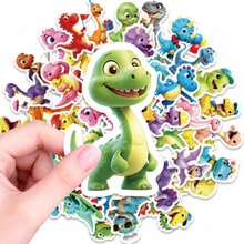 Colorful Dino Adventure Sticker Pack - 50 Pcs Cute Cartoon Dinosaurs With Hats, Balloons & Fun Poses, Collectible Vinyl Decals For Teens' Crafts & Gifts - 56PCS - View 1