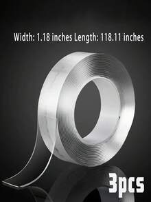 3卷500厘米/196.85英寸纳米双面胶带，高强度丙烯酸凝胶胶带，防水透明可重复使用可水洗多用途胶带，适用于地毯、海报、家居、办公室、塑料、墙面安装 - 彩色 - 查看 13