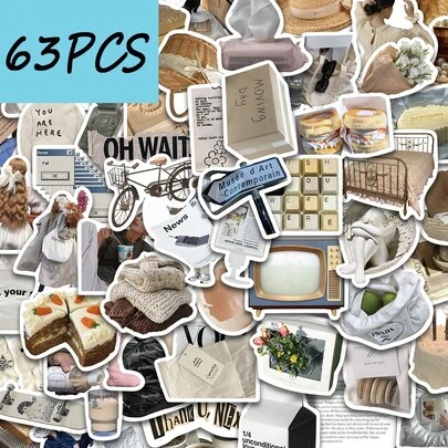 63 piezas Pegatinas de estilo coreano Ins Lazy para decorar cuadernos, guitarras, estuches de teléfonos, equipaje y talla grande