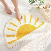 Alfombra de baño en forma de medio círculo - Alegre sol blanco y amarillo estilo bohemio, alfombras de baño antideslizantes, suaves y absorbentes de microfibra bohemia, alfombra semicircular lavable a máquina para el piso, dormitorio, inodoro, puerta del baño - Amarillo - Ver 2