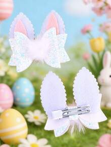 2pcs/Pack Cute Spring Easter Bunny Hair Clips & Accessories - Multicolor - View 6